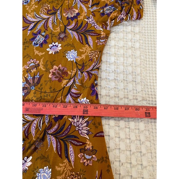Mudd Dress Size Large Warm Gold & Purple Print Long Sleeve Stretchy Work Casual - Picture 10 of 12
